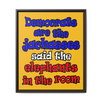 donkeys and elephants - framed canvas art (yellow)
