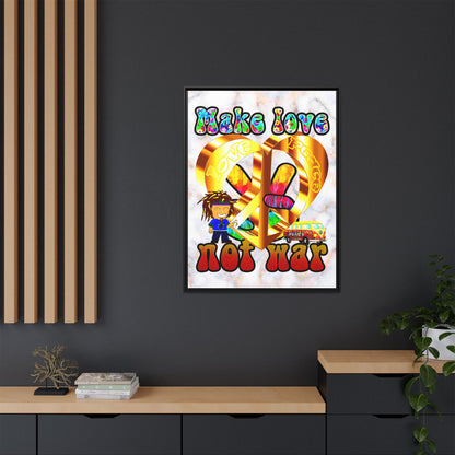 love peace - framed canvas art (white marble)