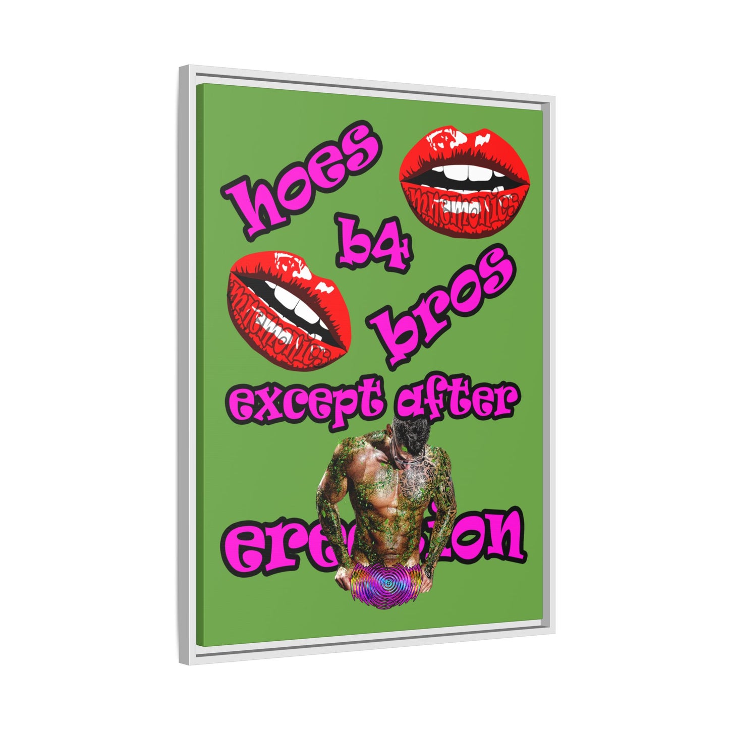 hoes b4 bros - framed canvas art (green)