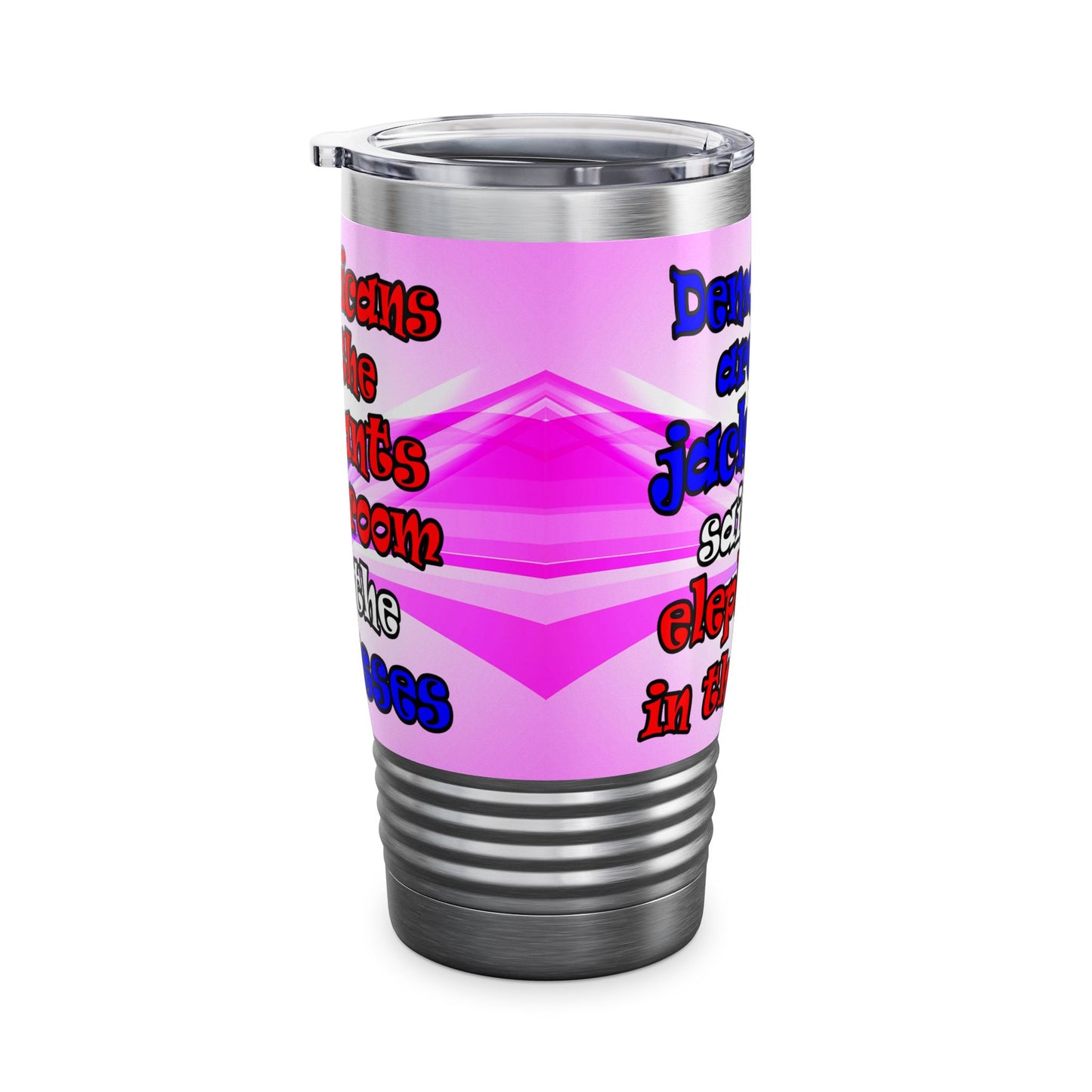 donkeys and elephants - Ringneck Tumbler, 20oz (light blue-pink wave)