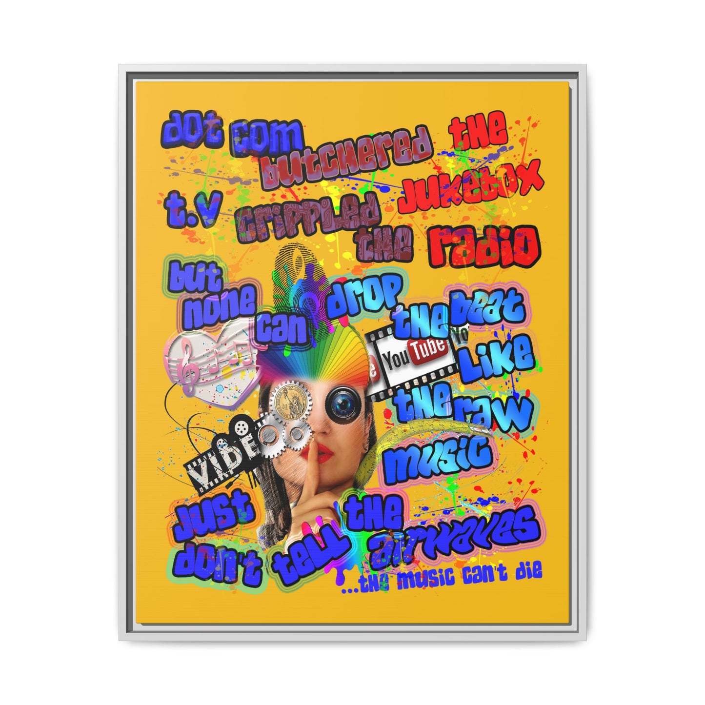 drop the beat - framed canvas art (yellow)