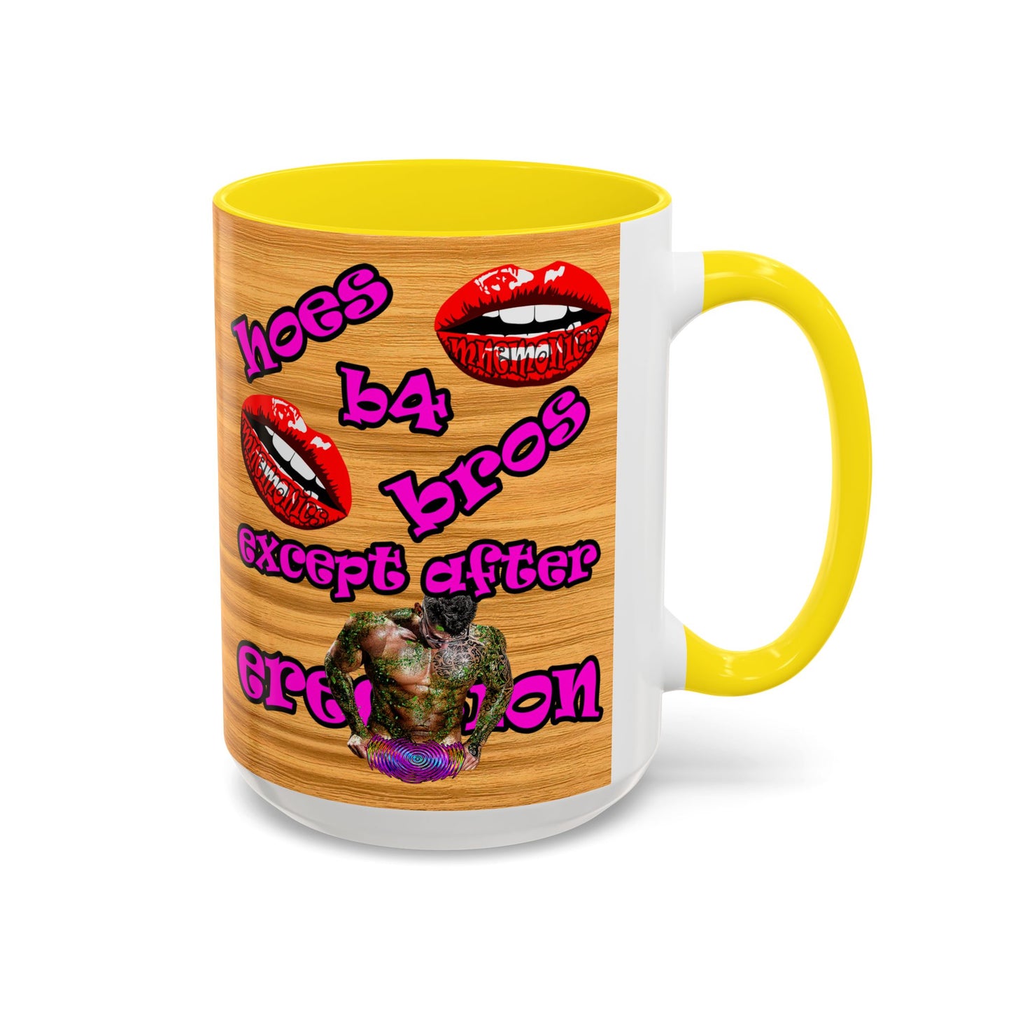 hoes b4 bros - Accent Mug (butterscotch wood finish)