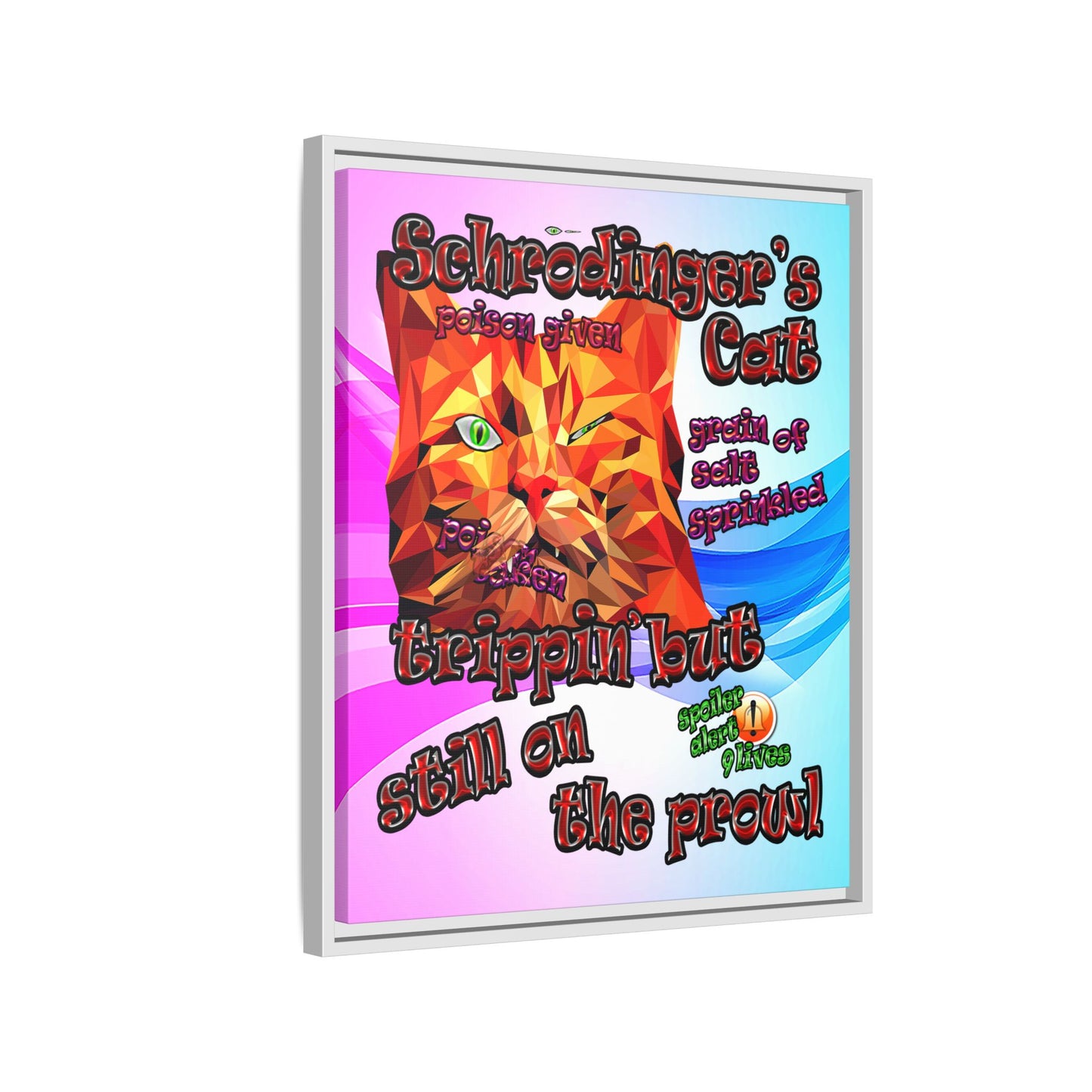 schrodinger's cat - framed canvas art (light blue-pink wave)