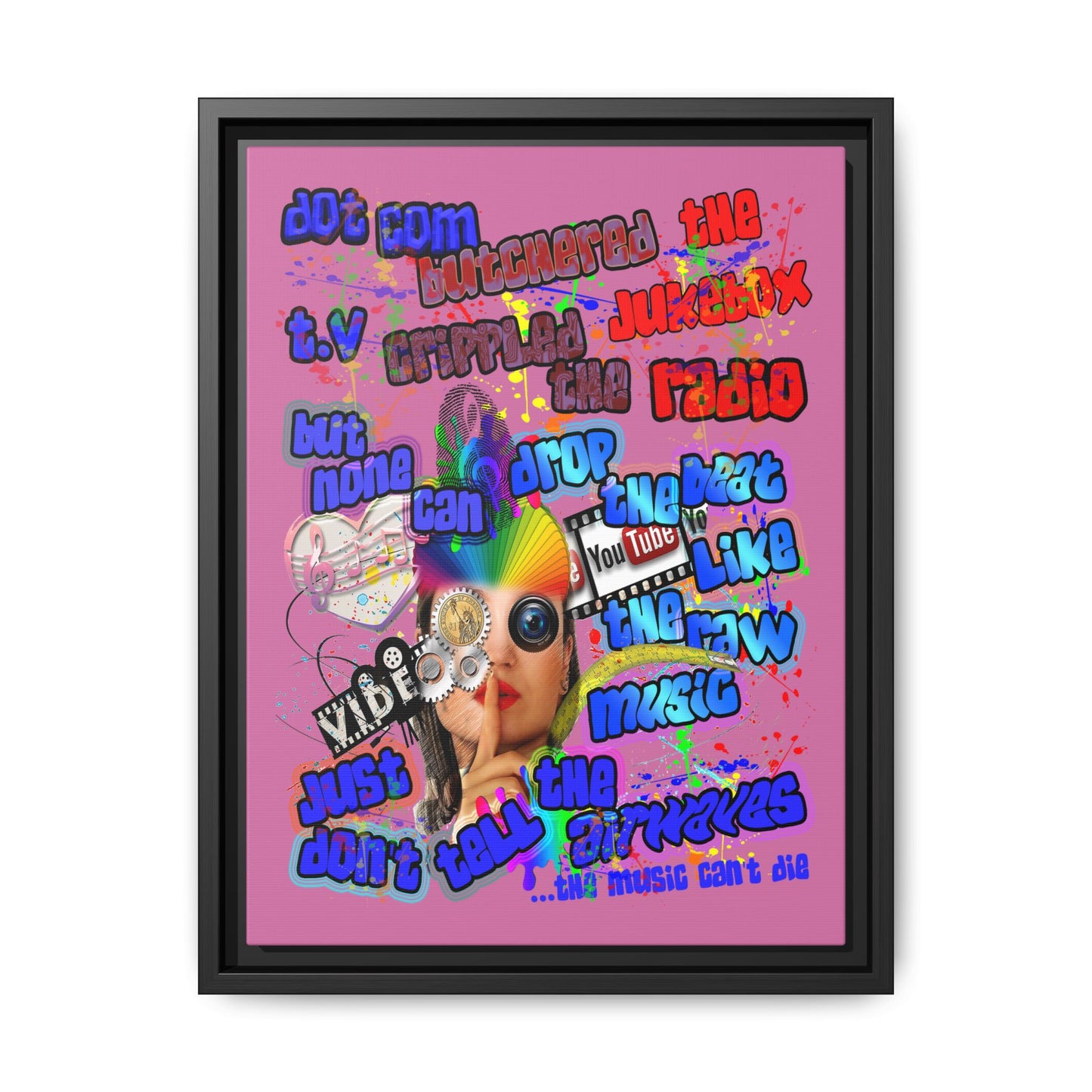 drop the beat - framed canvas art (light pink)