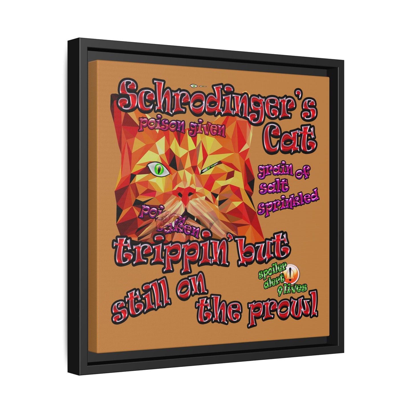 schrodinger's cat - framed canvas art (light brown)