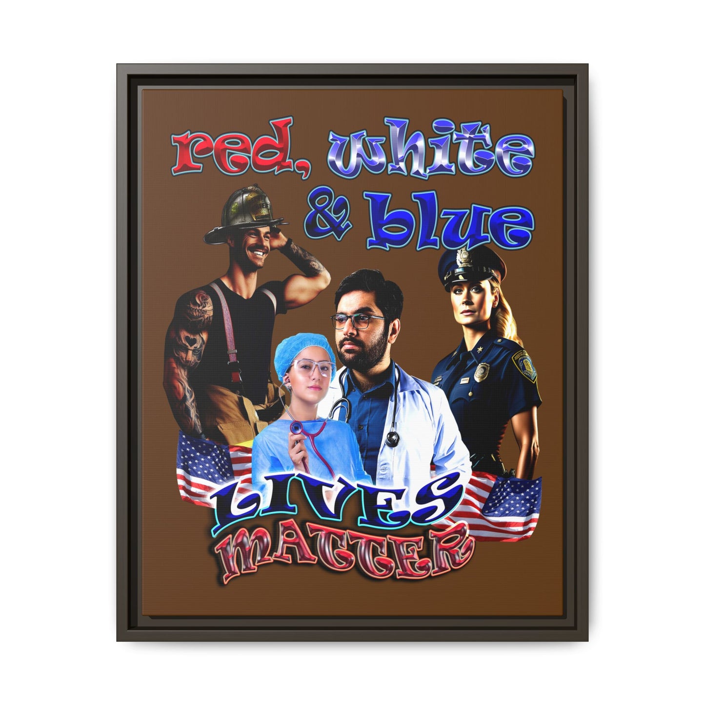 rw&b lives matter - framed canvas art (brown)
