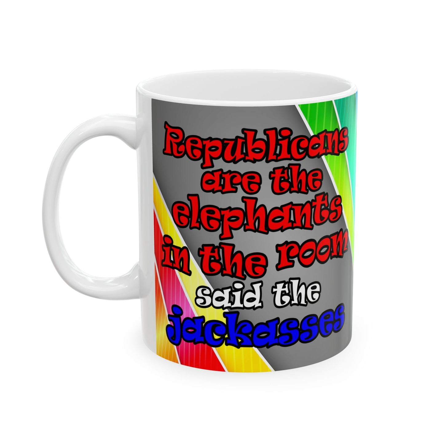 donkeys and elephants - White Mug (rainbow split)