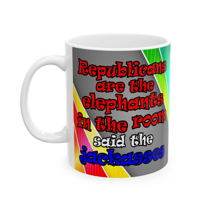 donkeys and elephants - White Mug (rainbow split)
