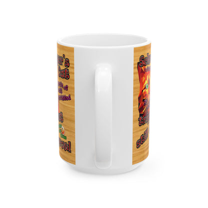 schrodinger's cat - White Mug (butterscotch wood finish)