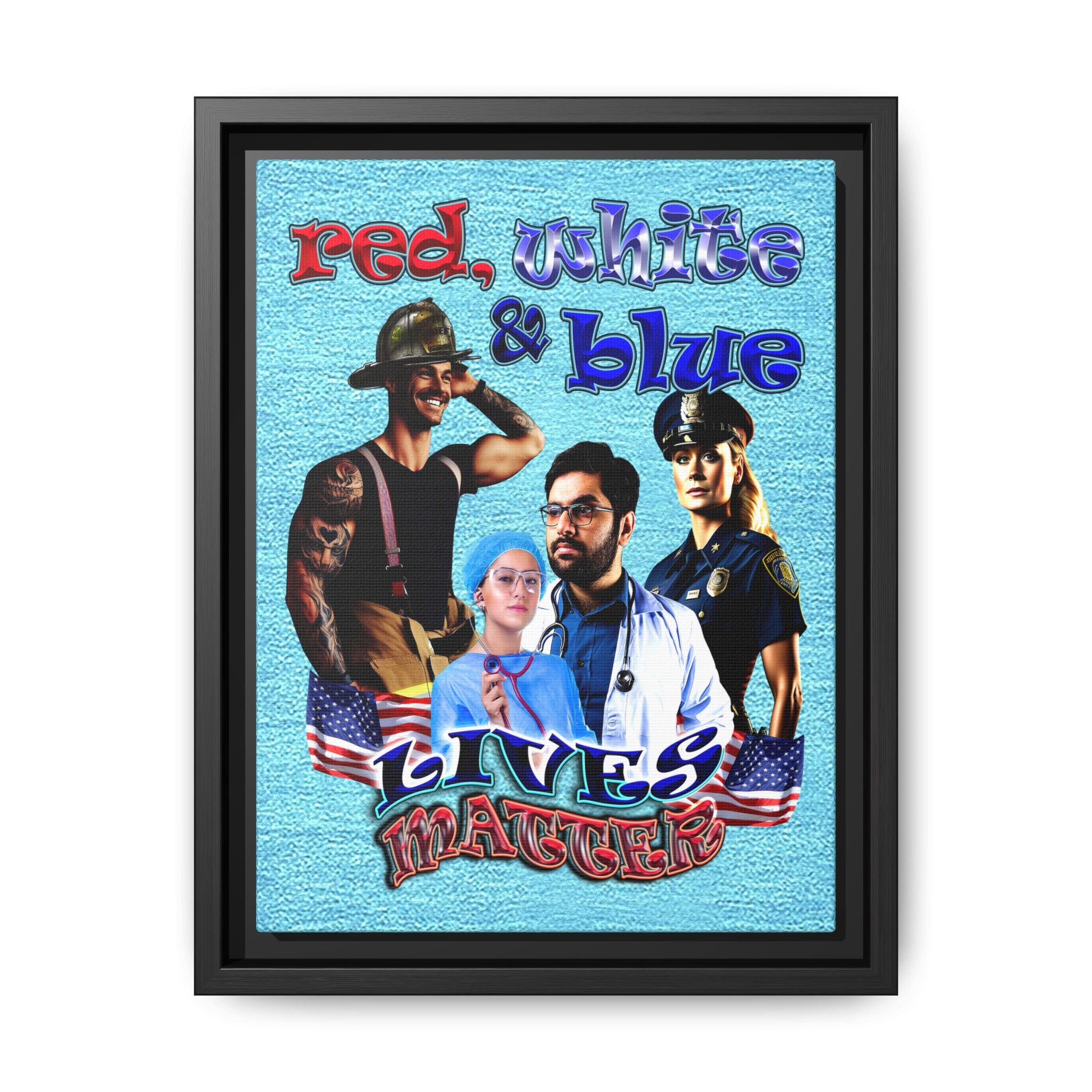 rw&b lives matter - framed canvas art (faded blue)