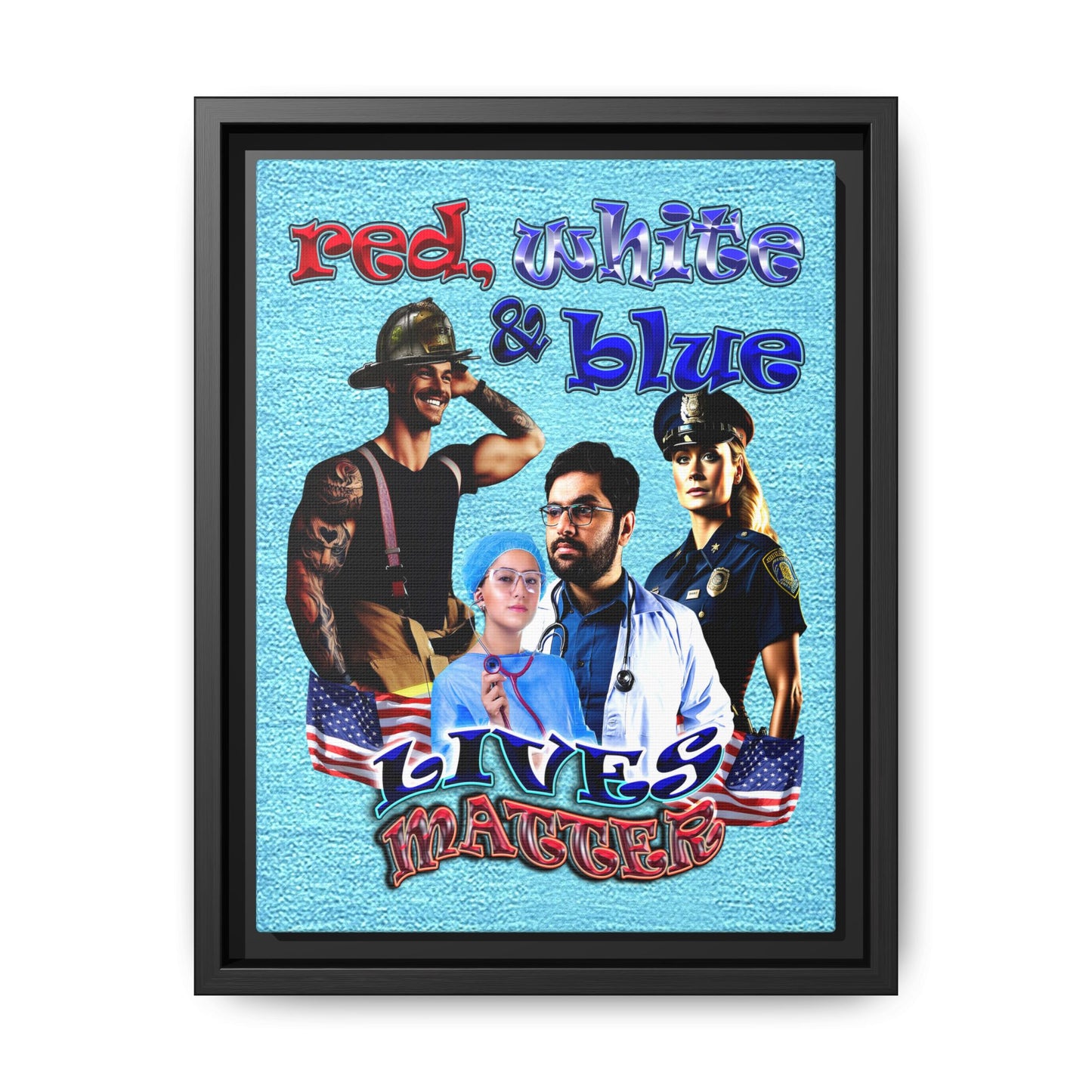 rw&b lives matter - framed canvas art (faded blue)
