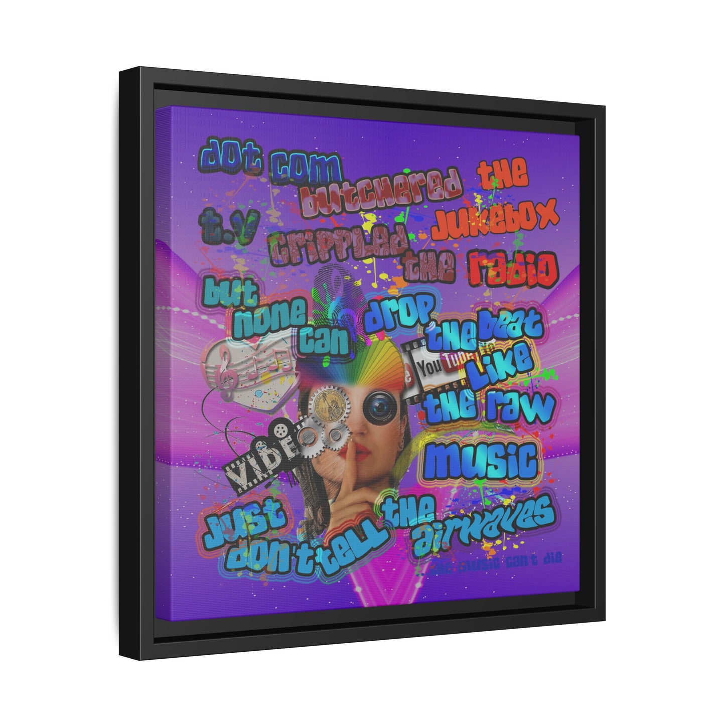 drop the beat - framed canvas art (purple-pink wave)