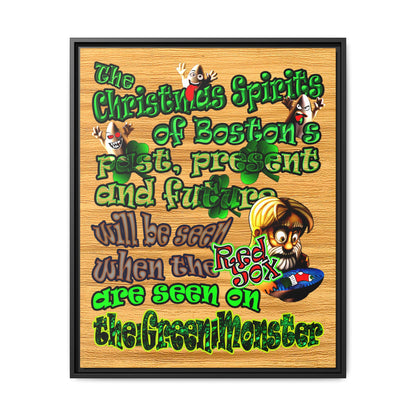christmas spirits of boston - framed canvas art (butterscotch wood finish)