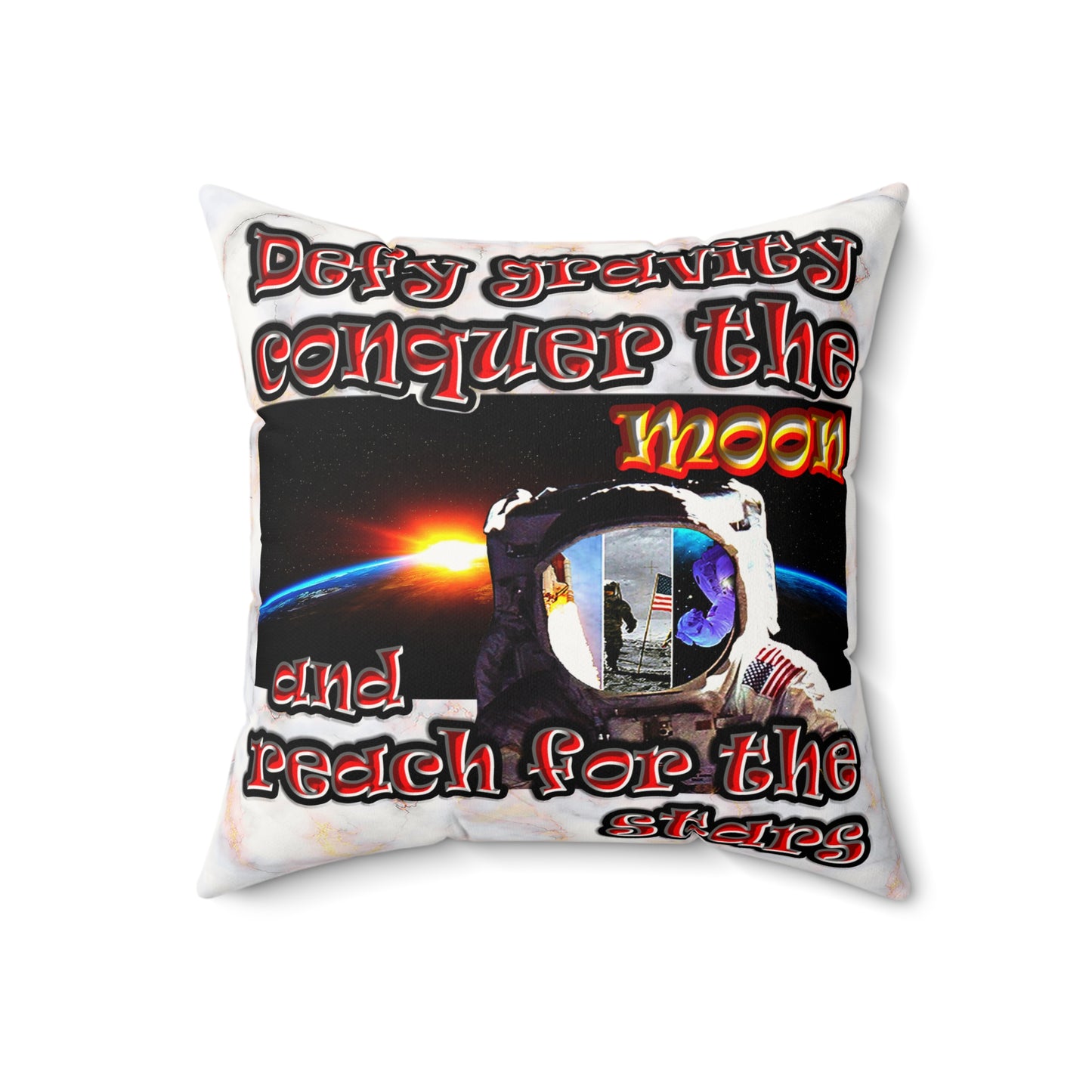 defy conquer reach - Faux Suede Square Pillow - (white marble)