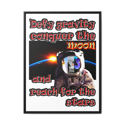 defy conquer reach - framed canvas art (white)