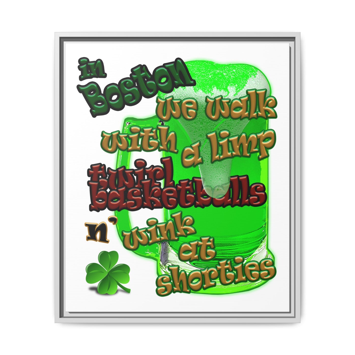 celtics logo - framed canvas art (white)