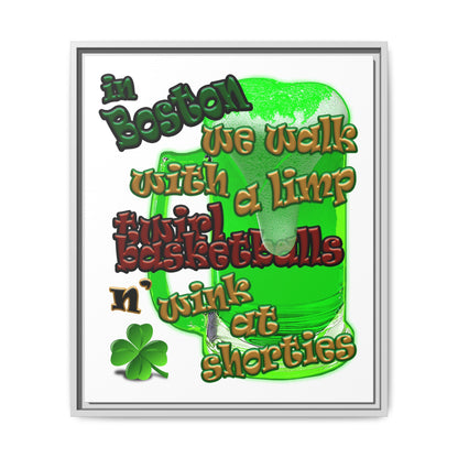 celtics logo - framed canvas art (white)