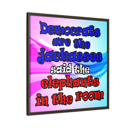 donkeys and elephants - framed canvas art (light blue-pink wave)