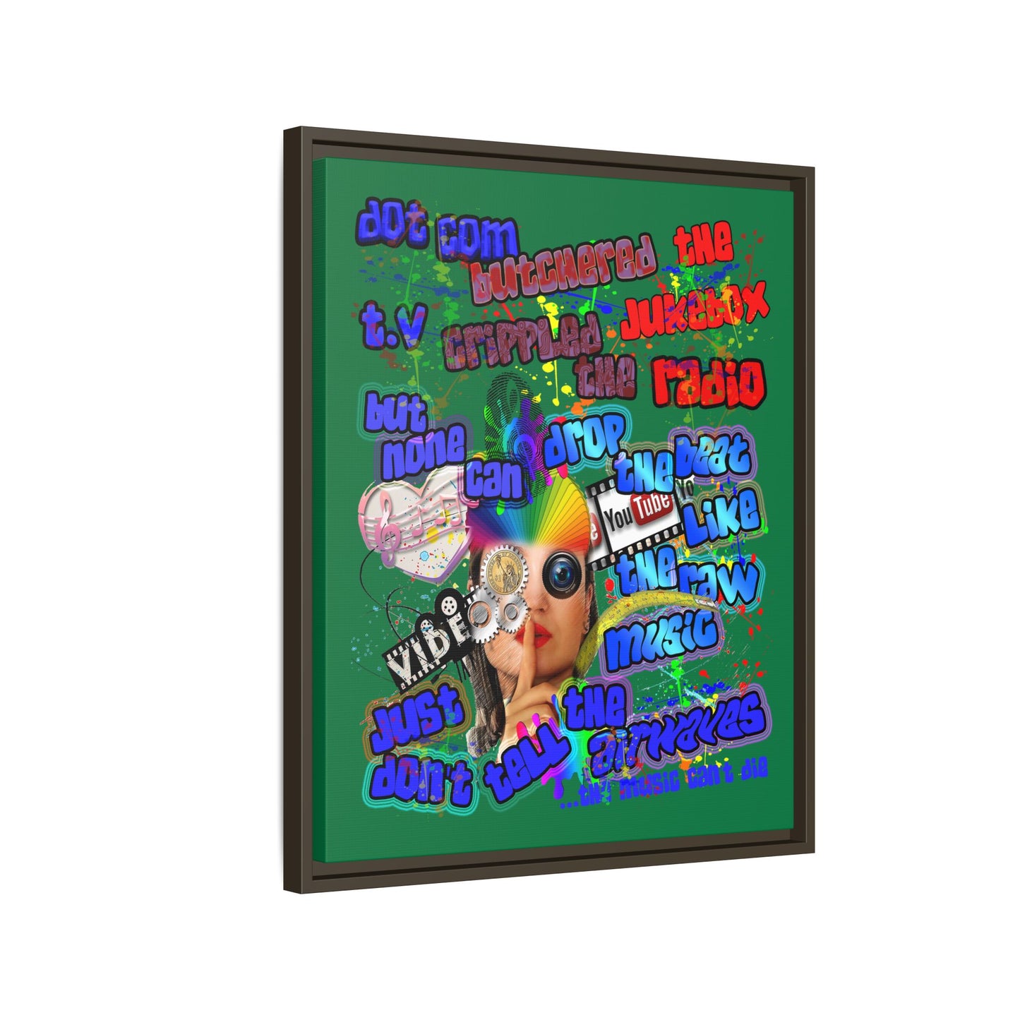 drop the beat - framed canvas art (dark green)