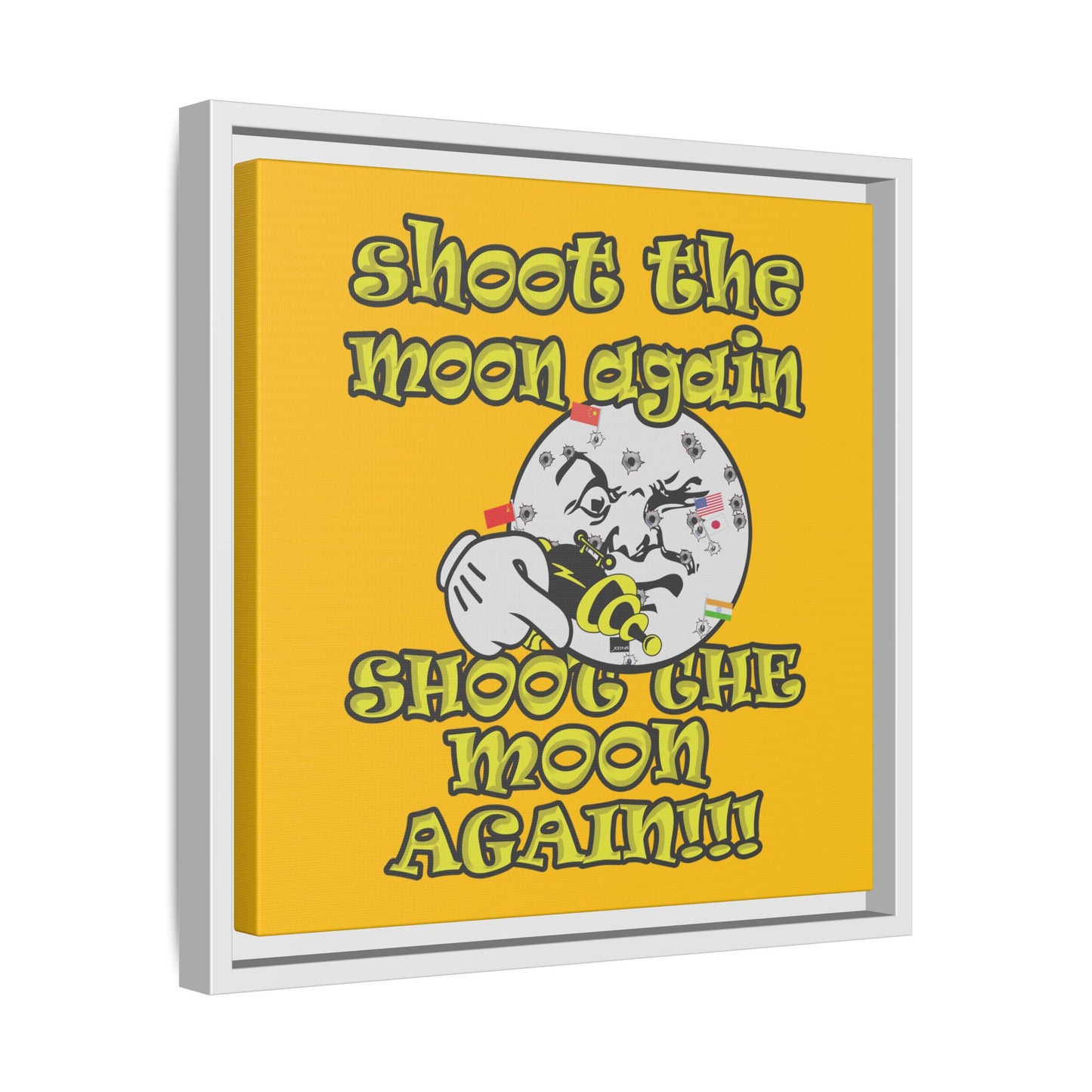 shoot the moon again - framed canvas art (yellow)
