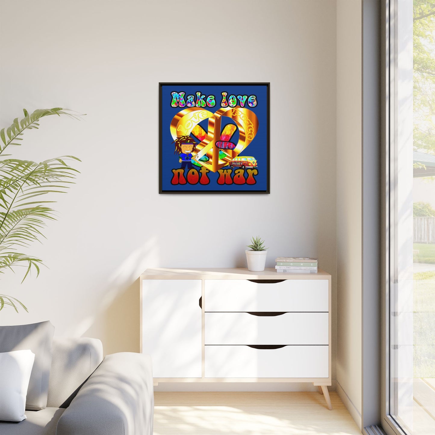 love peace - framed canvas art (dark blue)