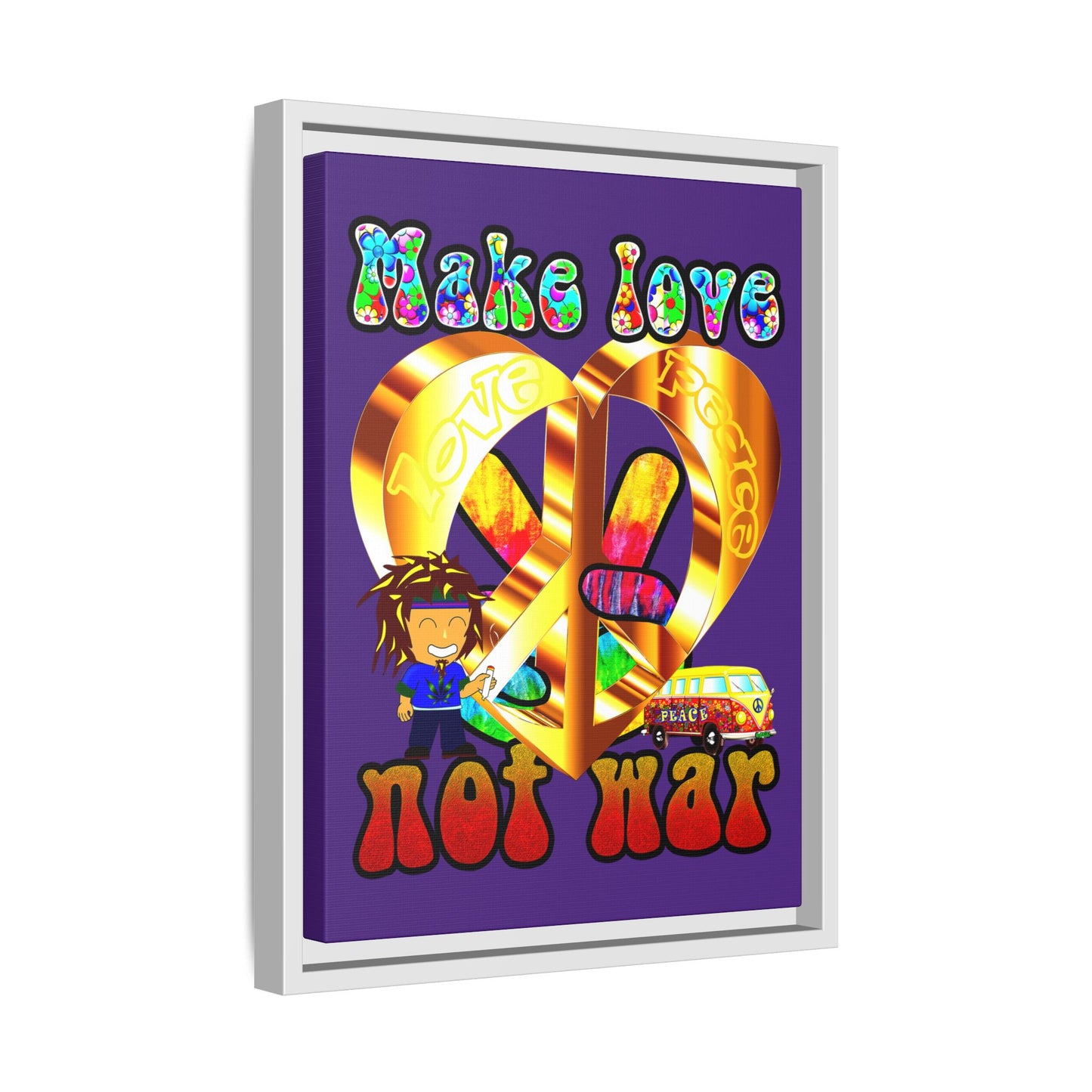 love peace - framed canvas art (purple)
