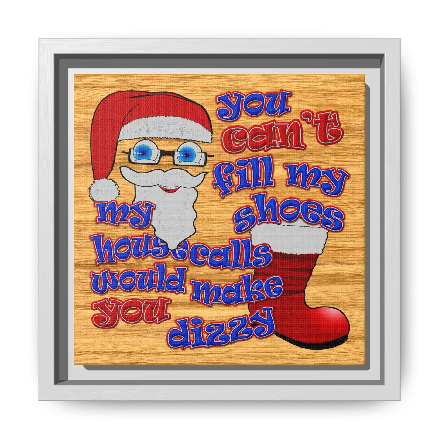 santa's shoes - framed canvas art (butterscotch wood finish)