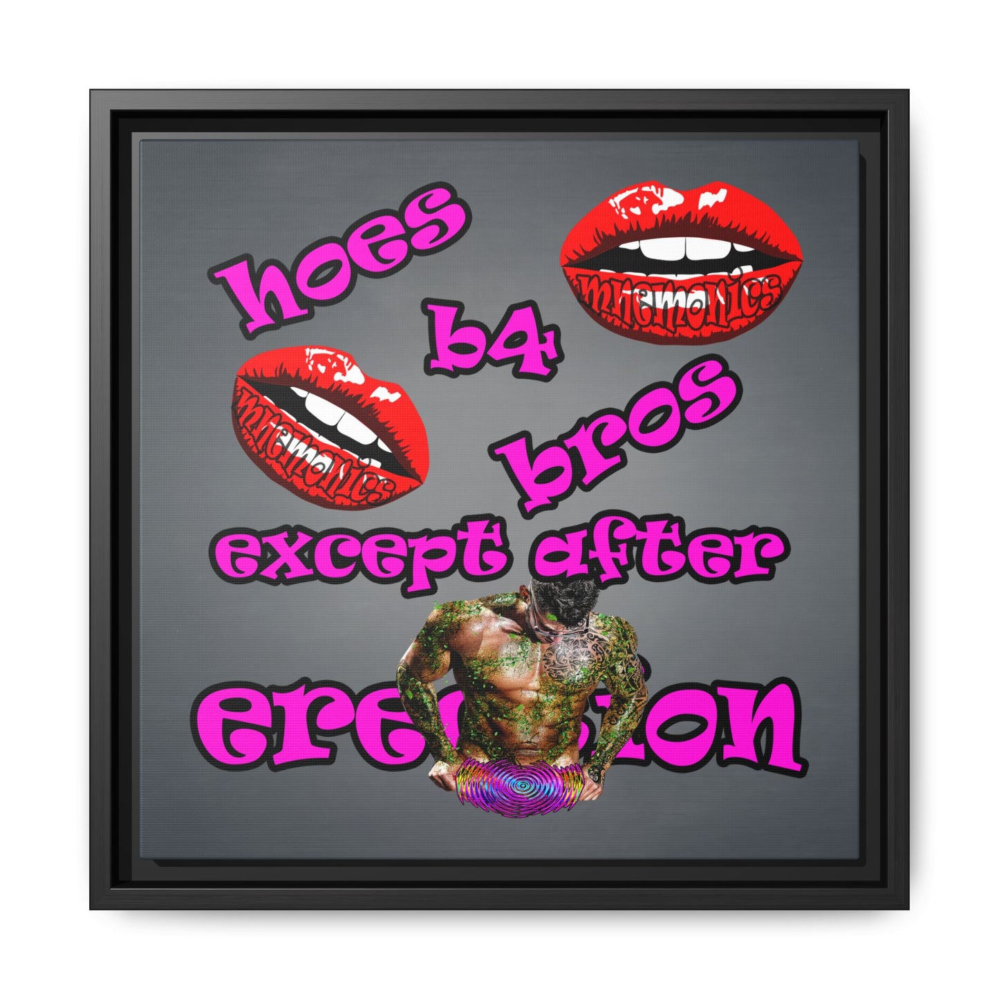 hoes b4 bros - framed canvas art (grey-light grey)