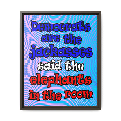 donkeys and elephants - framed canvas art (light blue-purple wave)