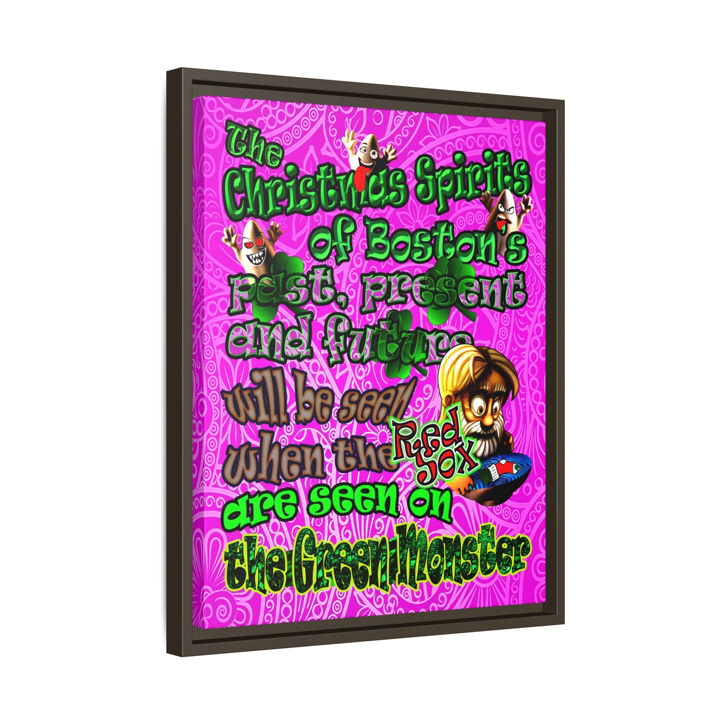 christmas spirits of boston - framed canvas art (pink swirl)