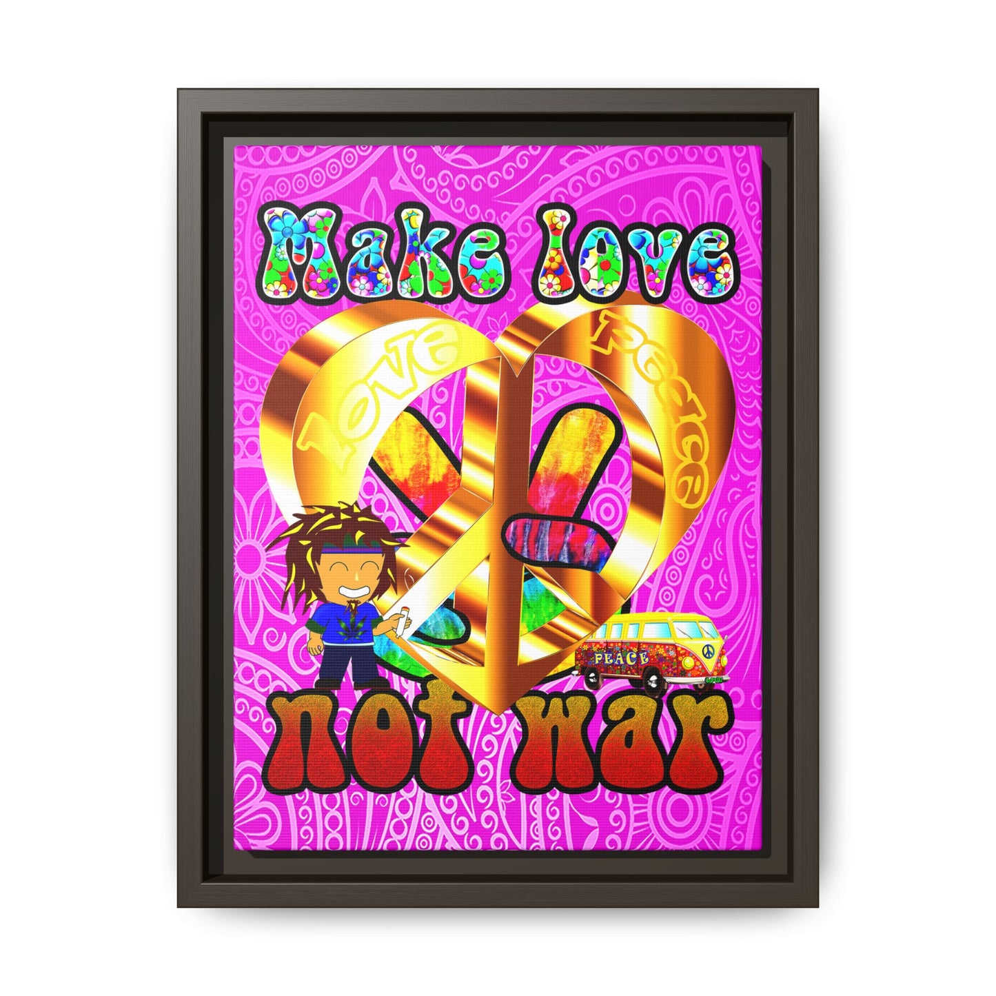 love peace - framed canvas art (pink swirl)