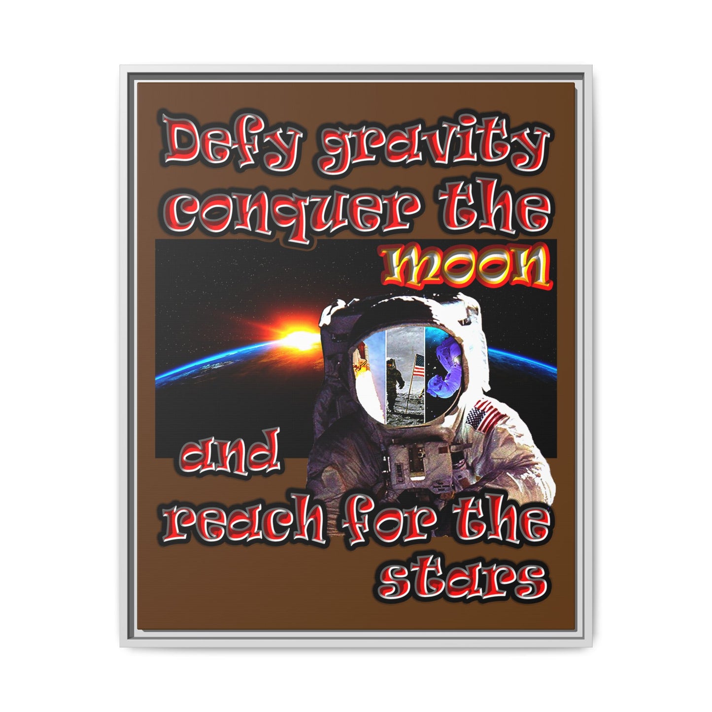 defy conquer reach - framed canvas art (brown)