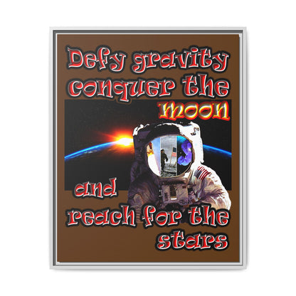 defy conquer reach - framed canvas art (brown)