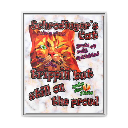 schrodinger's cat - framed canvas art (white marble)