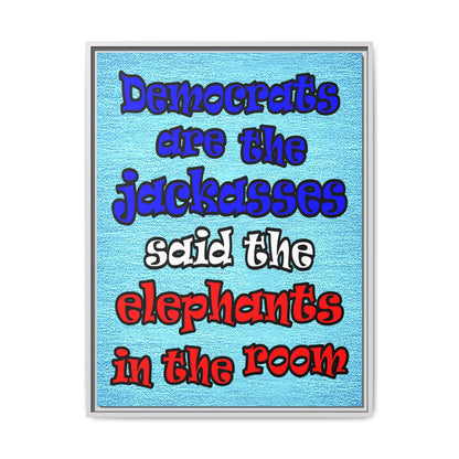 donkeys and elephants - framed canvas art (faded blue)