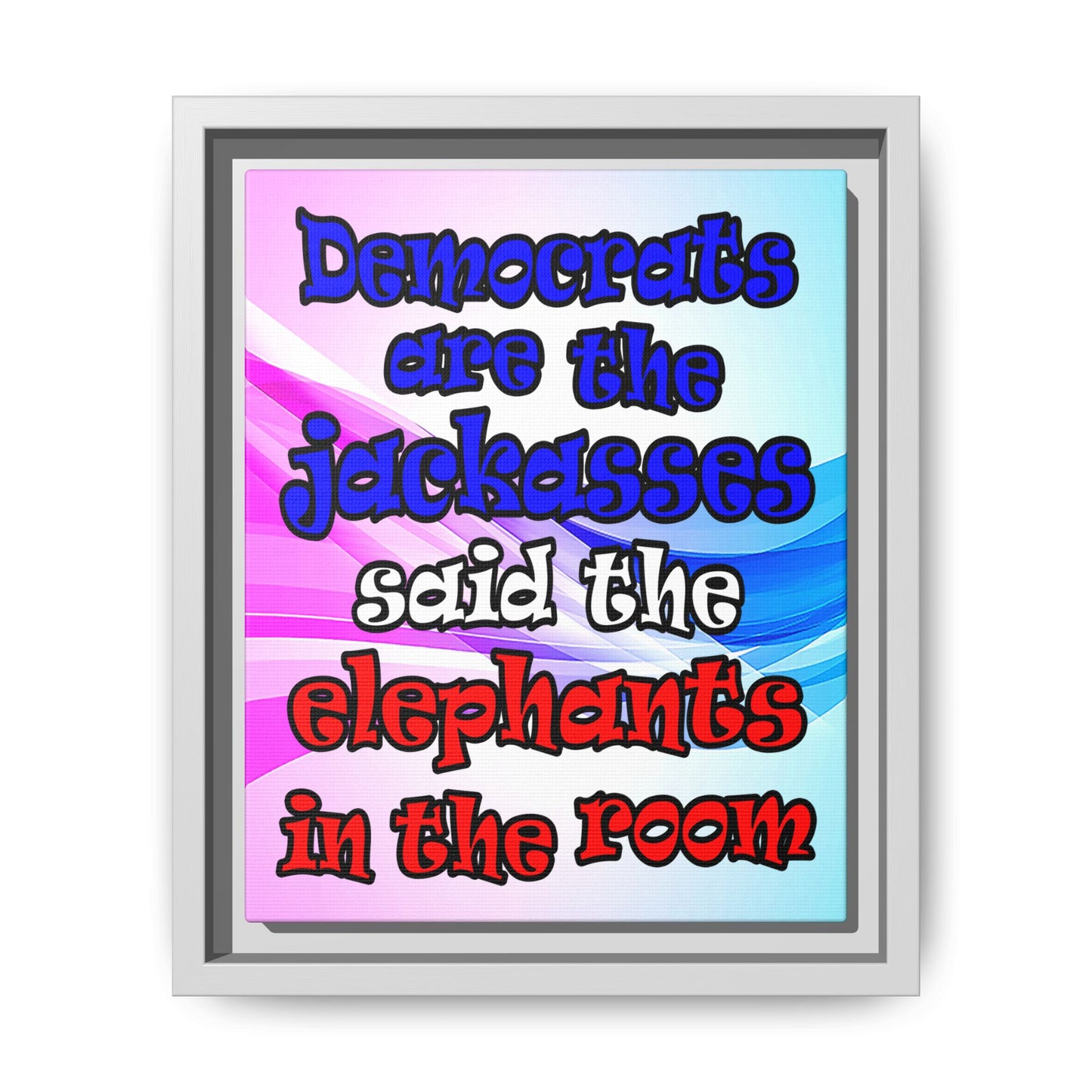 donkeys and elephants - framed canvas art (light blue-pink wave)