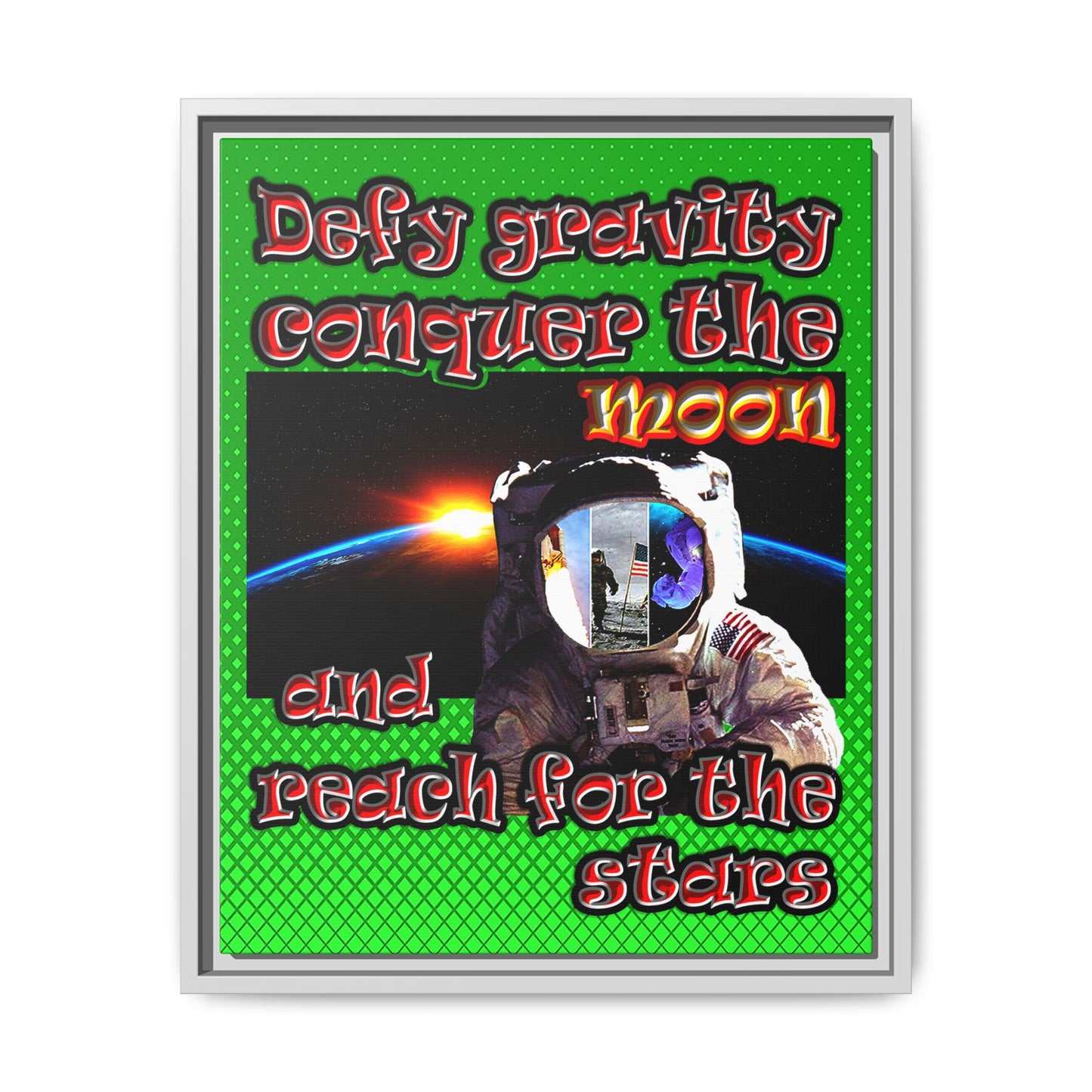 defy conquer reach - framed canvas art (logo green)