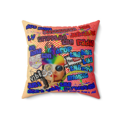 drop the beat - Faux Suede Square Pillow - (yellow-orange wave)