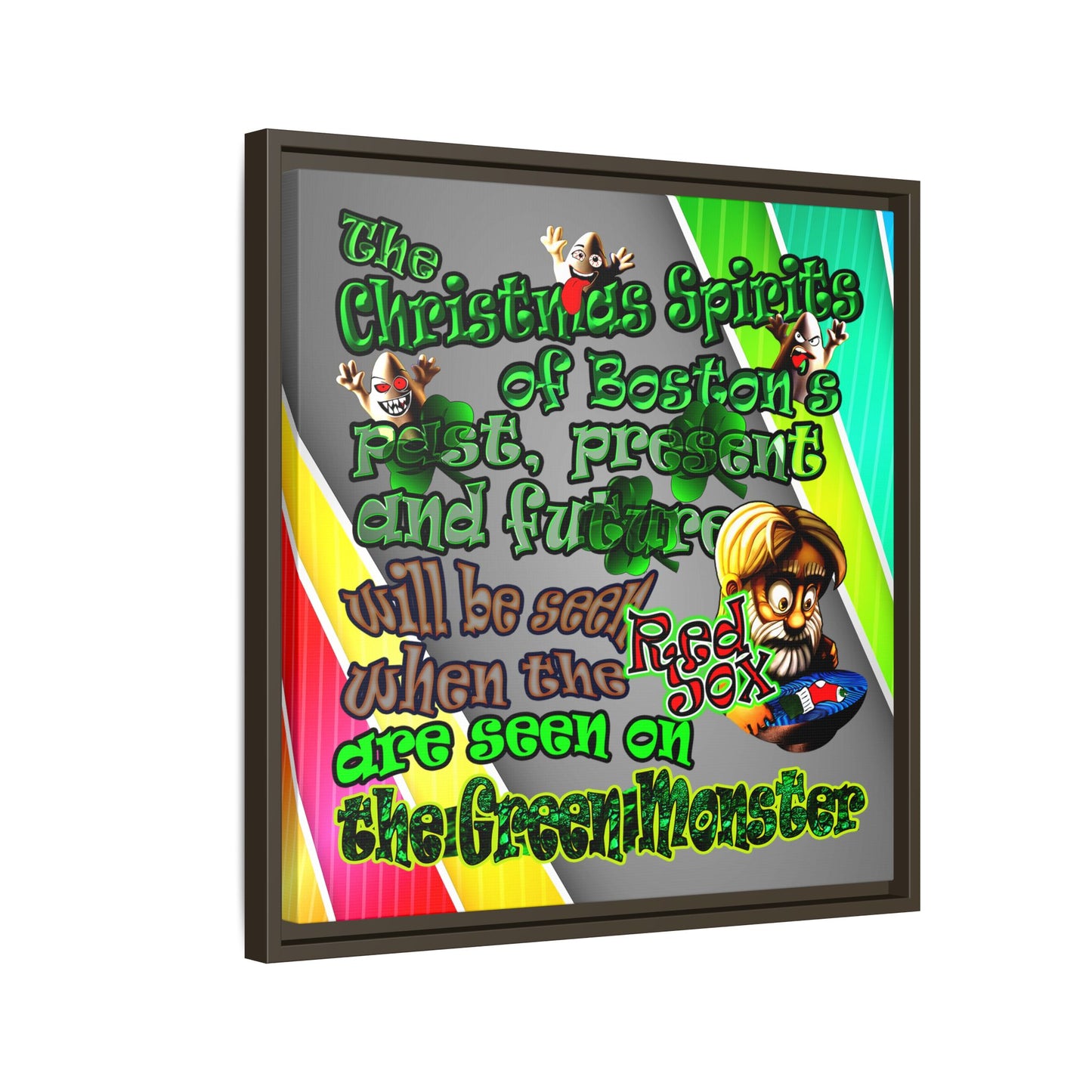 christmas spirits of boston - framed canvas art (rainbow split)