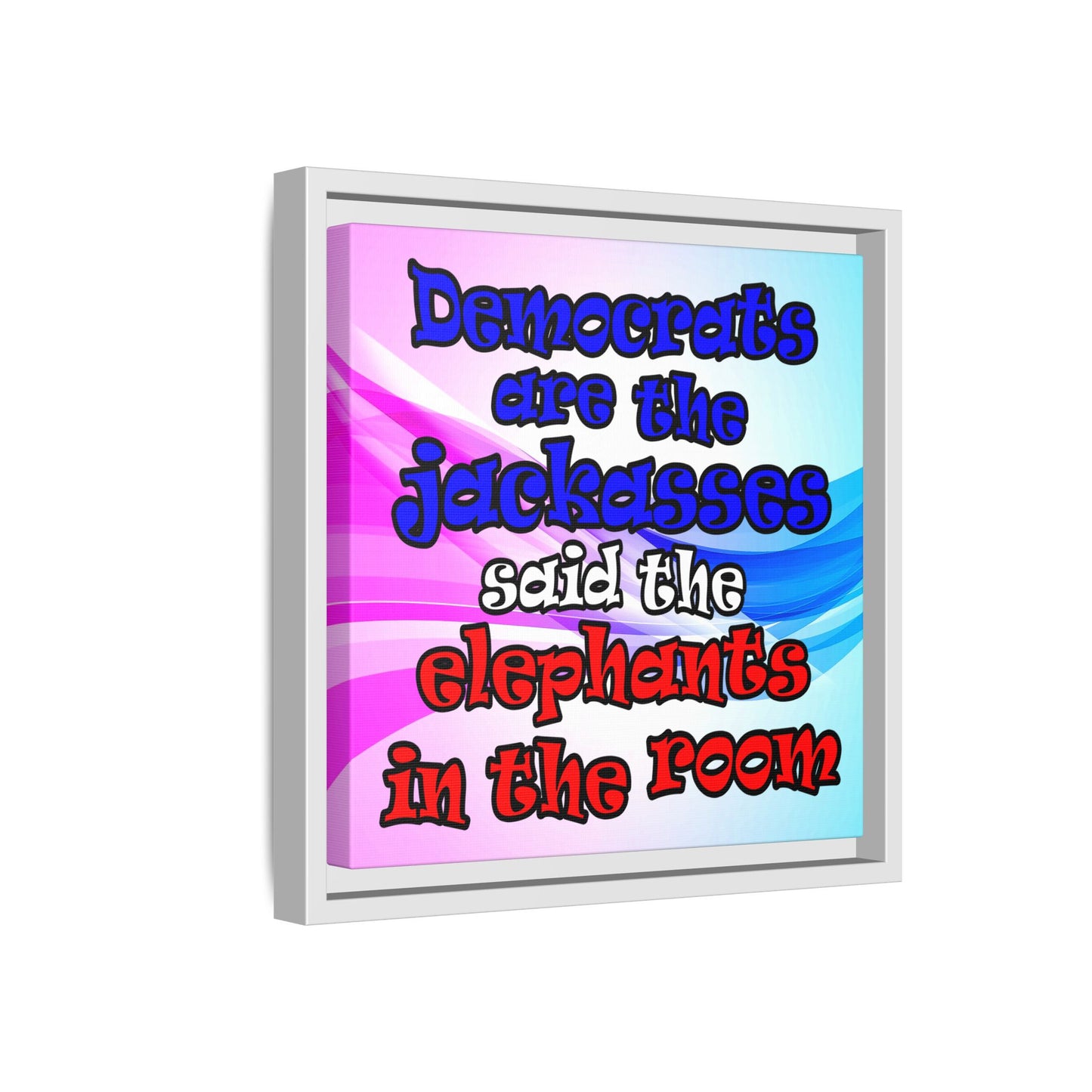 donkeys and elephants - framed canvas art (light blue-pink wave)