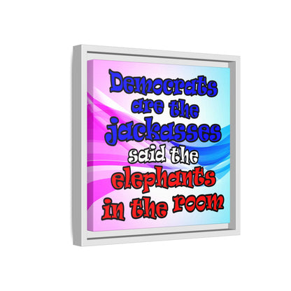 donkeys and elephants - framed canvas art (light blue-pink wave)