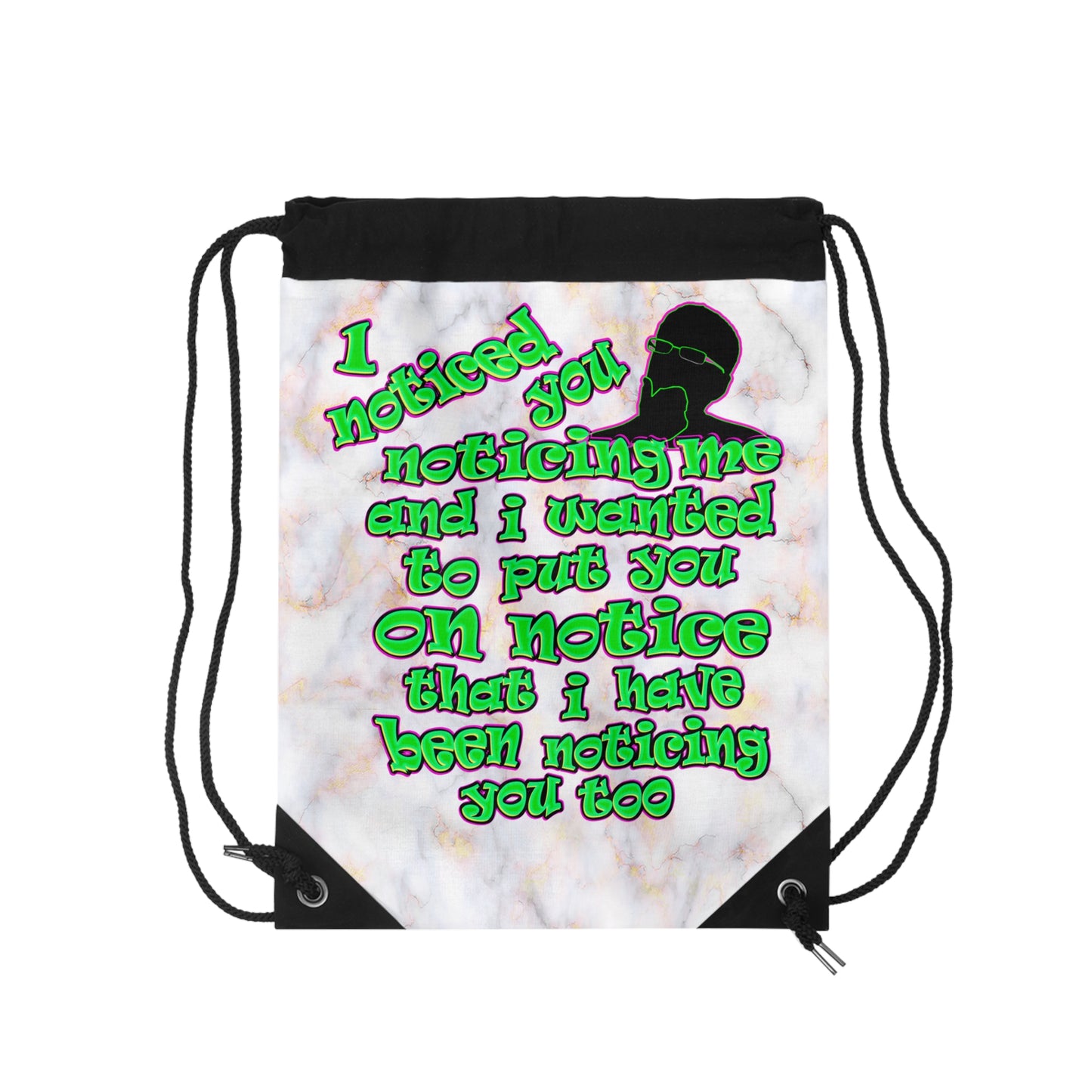 noticed you noticing - Drawstring Bag (white marble)