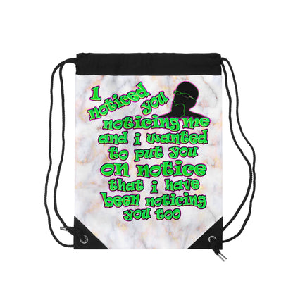 noticed you noticing - Drawstring Bag (white marble)
