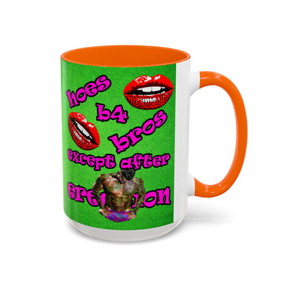 hoes b4 bros - Accent Mug (green turf)