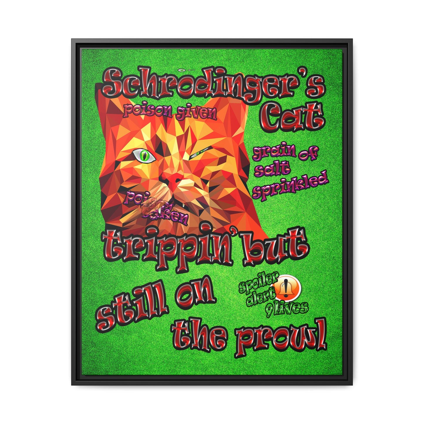 schrodinger's cat - framed canvas art (green turf)
