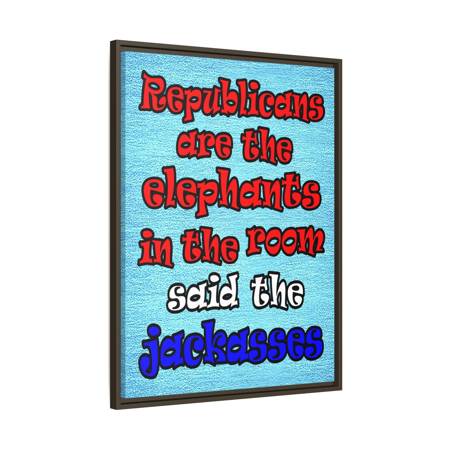 donkeys and elephants - framed canvas art (faded blue)