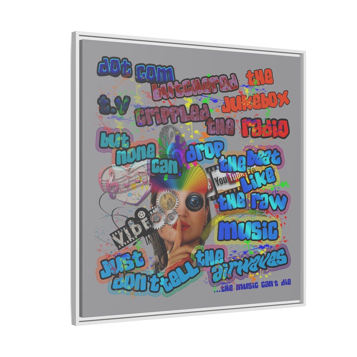 drop the beat - framed canvas art (grey)