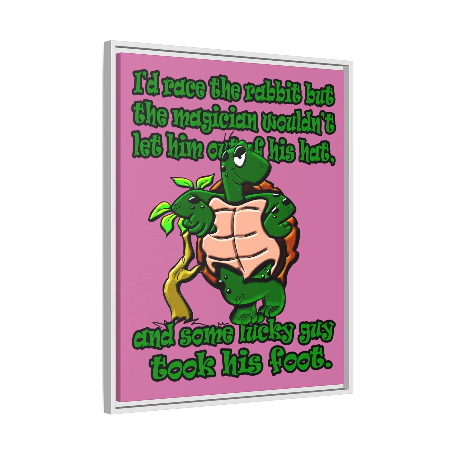 turtle race - framed canvas art (light pink)