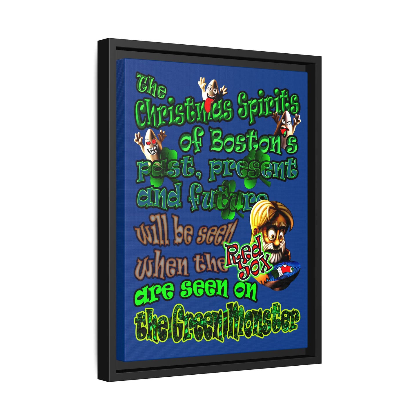 christmas spirits of boston - framed canvas art (dark blue)