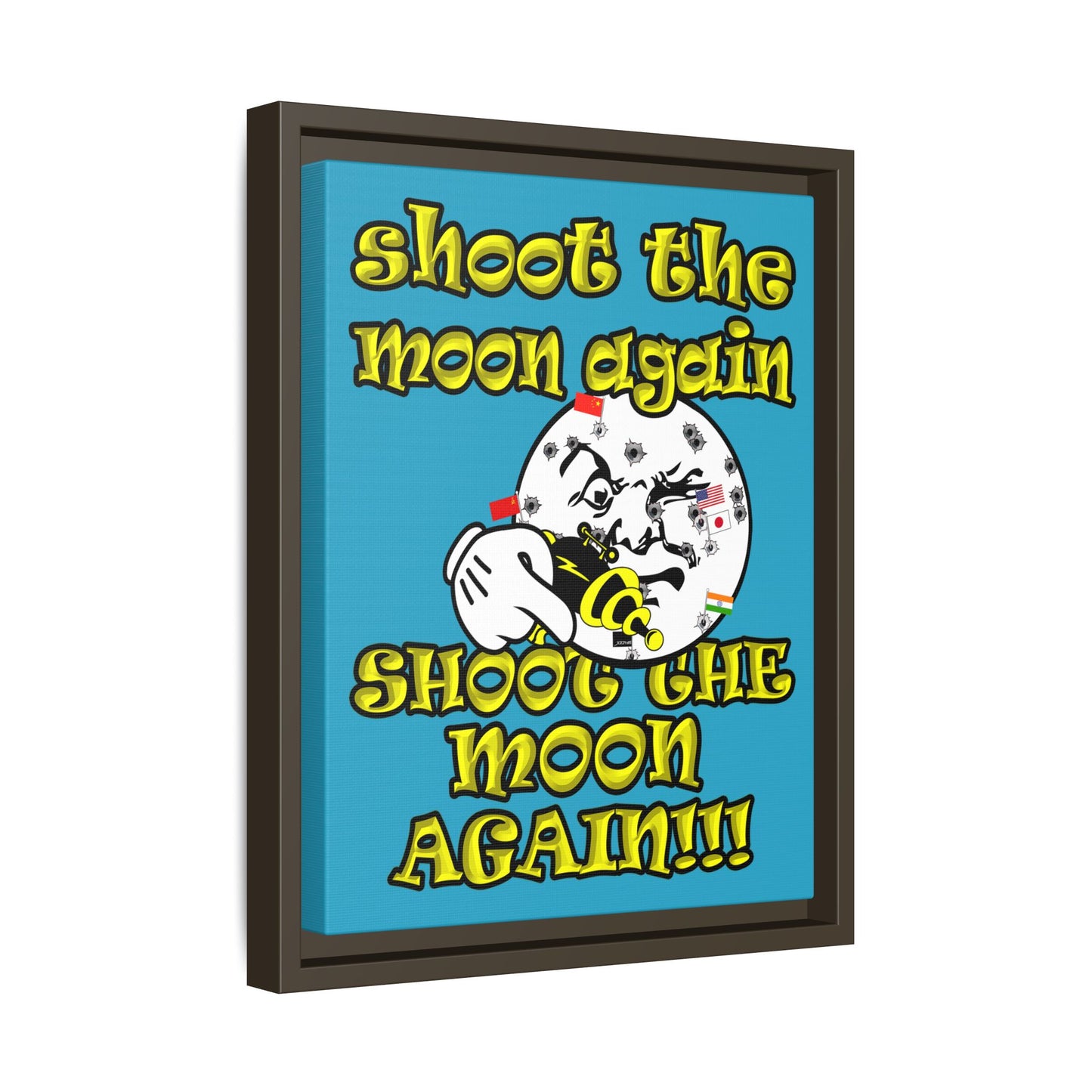 shoot the moon again - framed canvas art (turquoise)